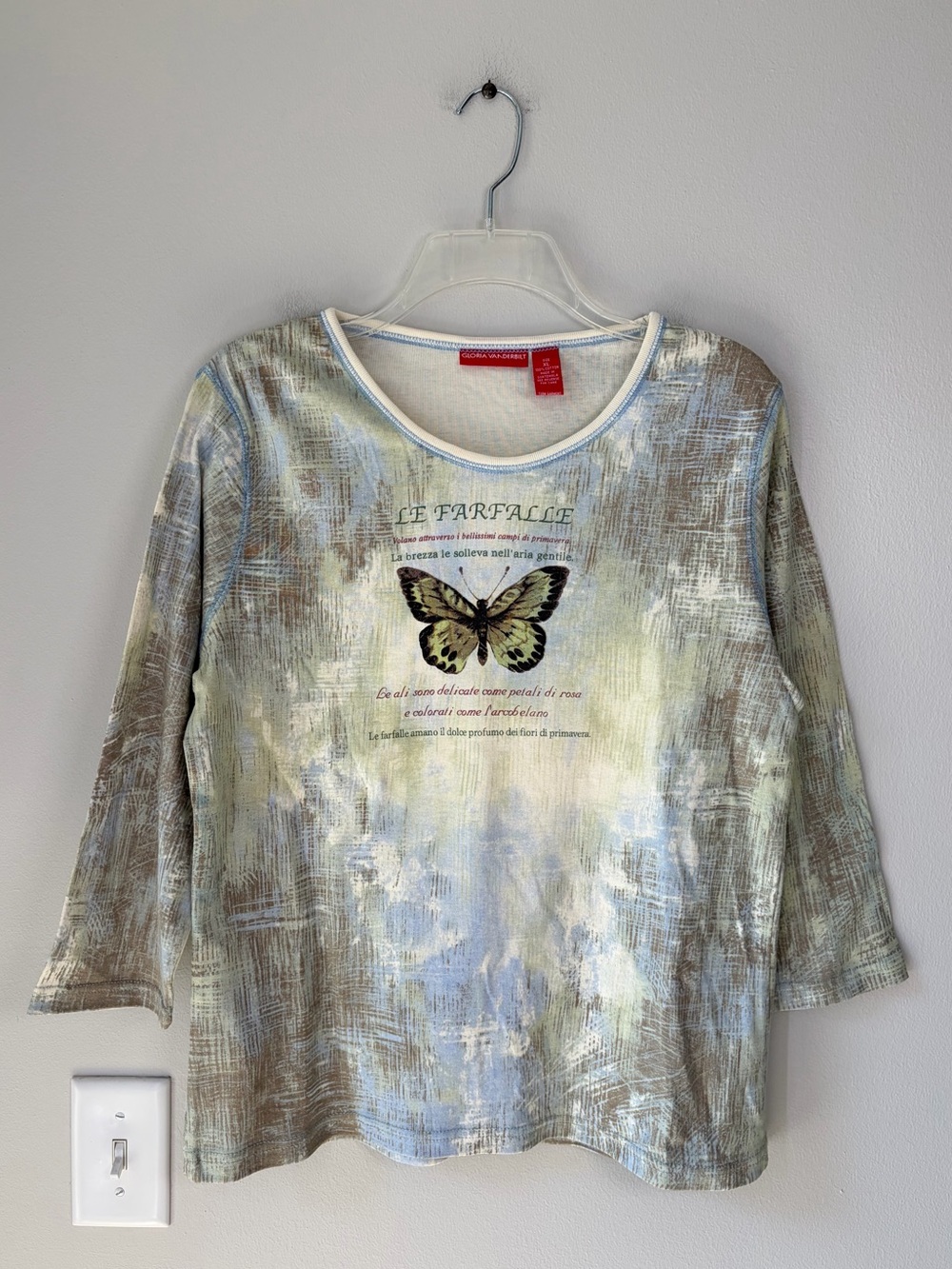 Gloria Vanderbilt Vintage Y2K Colorful Buttery 3/4 Sleeve Top Fairy Grunge